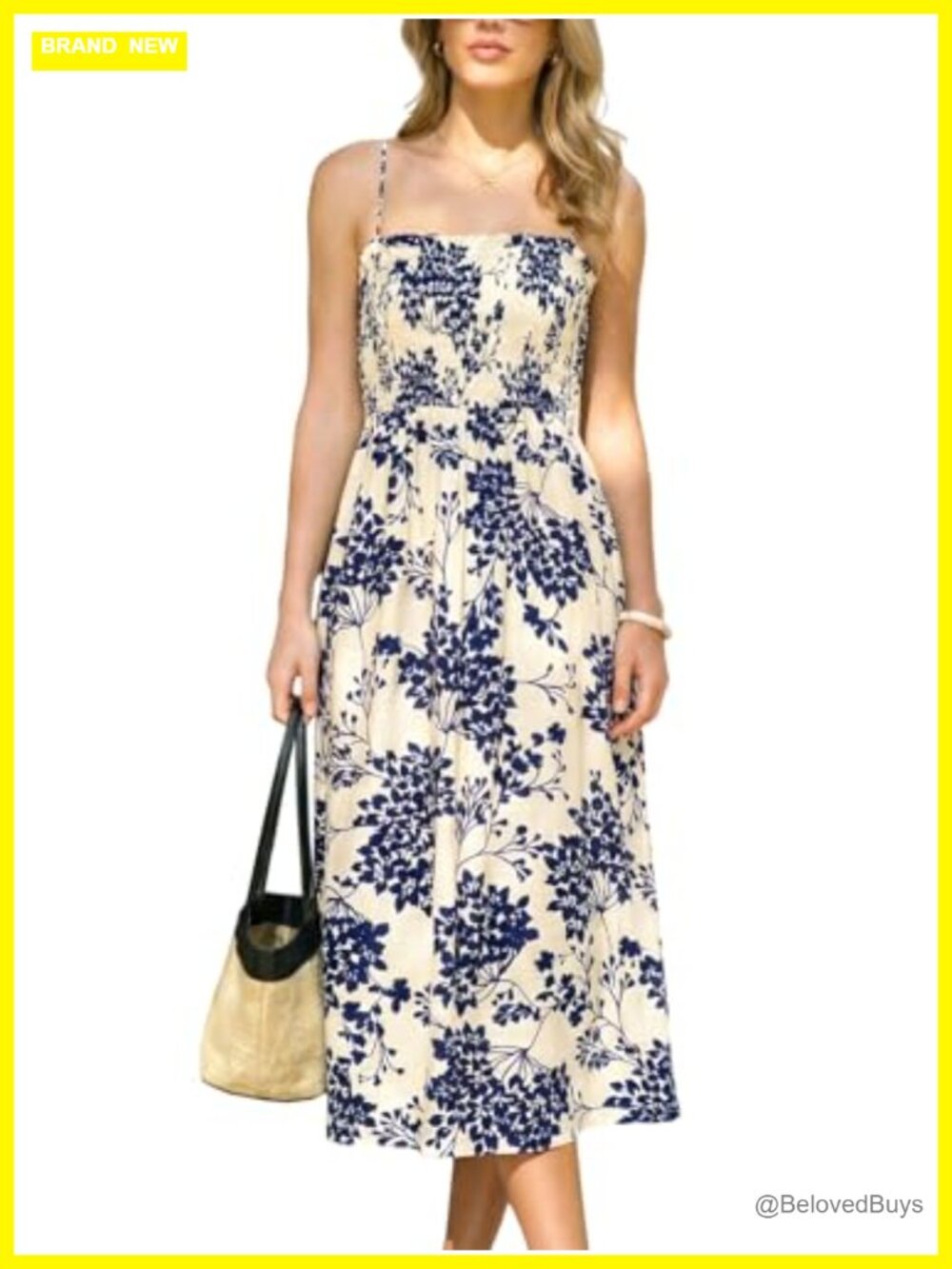 CUPSHE Floral Smocked Bodice Spaghetti Strap Midi Dress